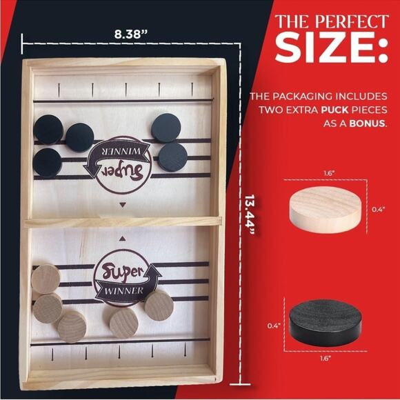 Wooden Sling Puck Board Game – Fast Paced Table Hockey Family Gift - Picture 3 of 7